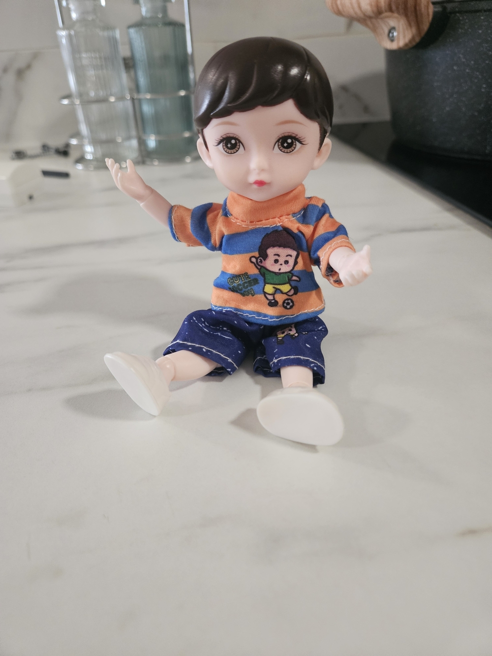 Striped Orange & Blue Play Doll with Dark Hair - Kids Toy